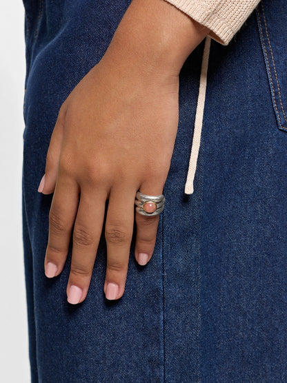Wide Triple Effect Ring With Stone
