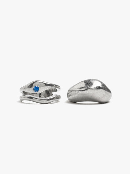 Set Of Wavy Rings With Crystal