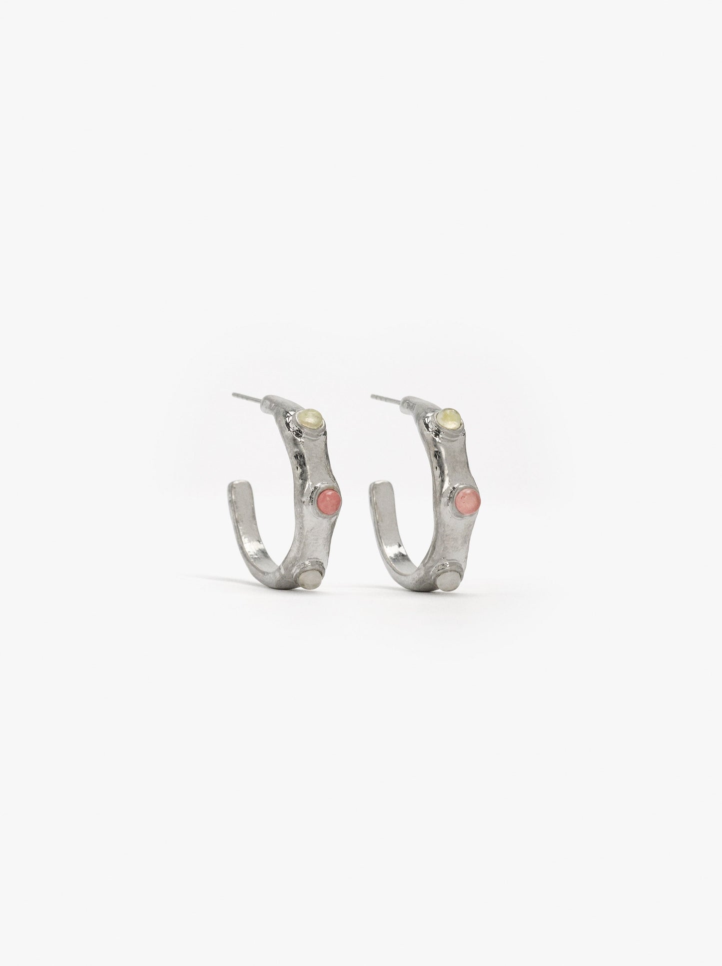 Open Hoop Earrings With Stone And Resin Details