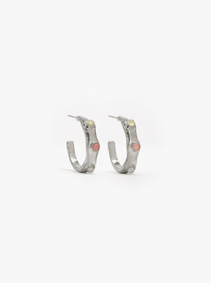 Open Hoop Earrings With Stone And Resin Details