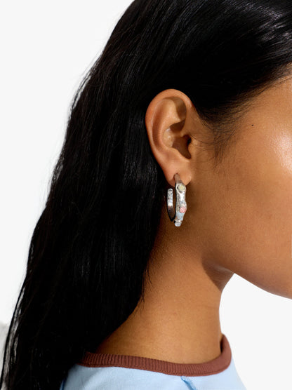Open Hoop Earrings With Stone And Resin Details