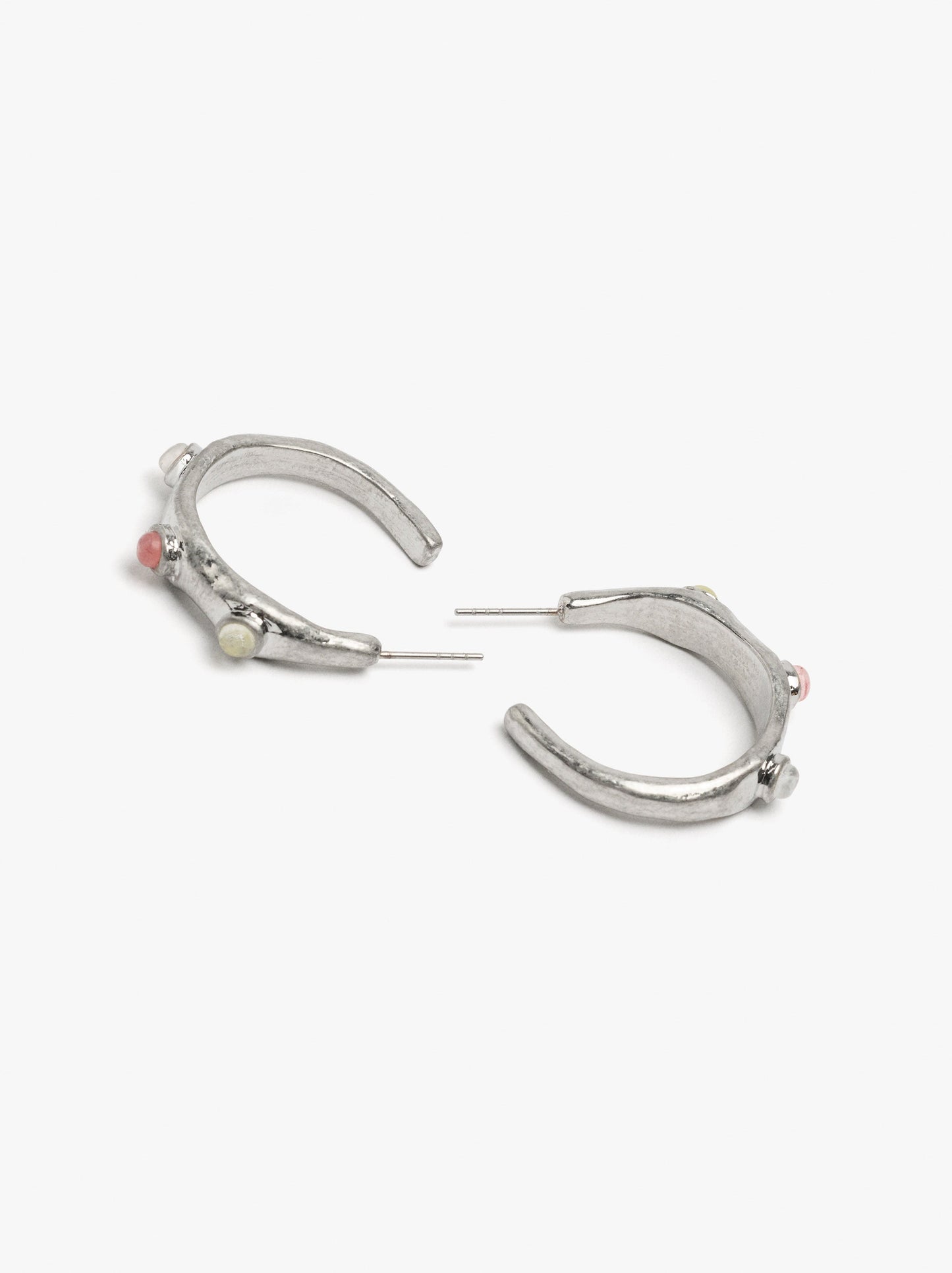 Open Hoop Earrings With Stone And Resin Details