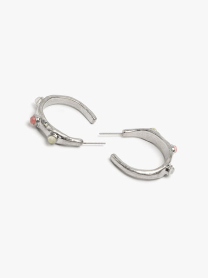 Open Hoop Earrings With Stone And Resin Details
