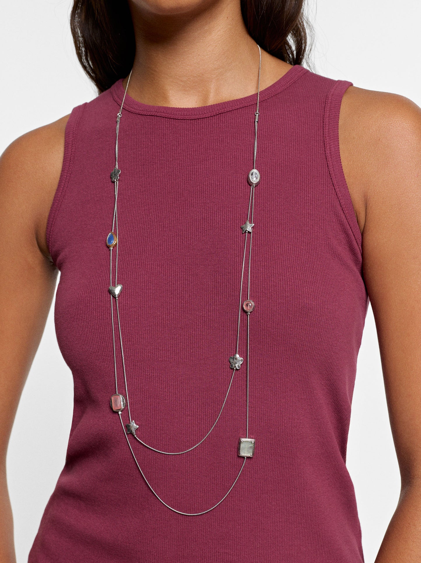 Double Necklace With Pendants And Stones