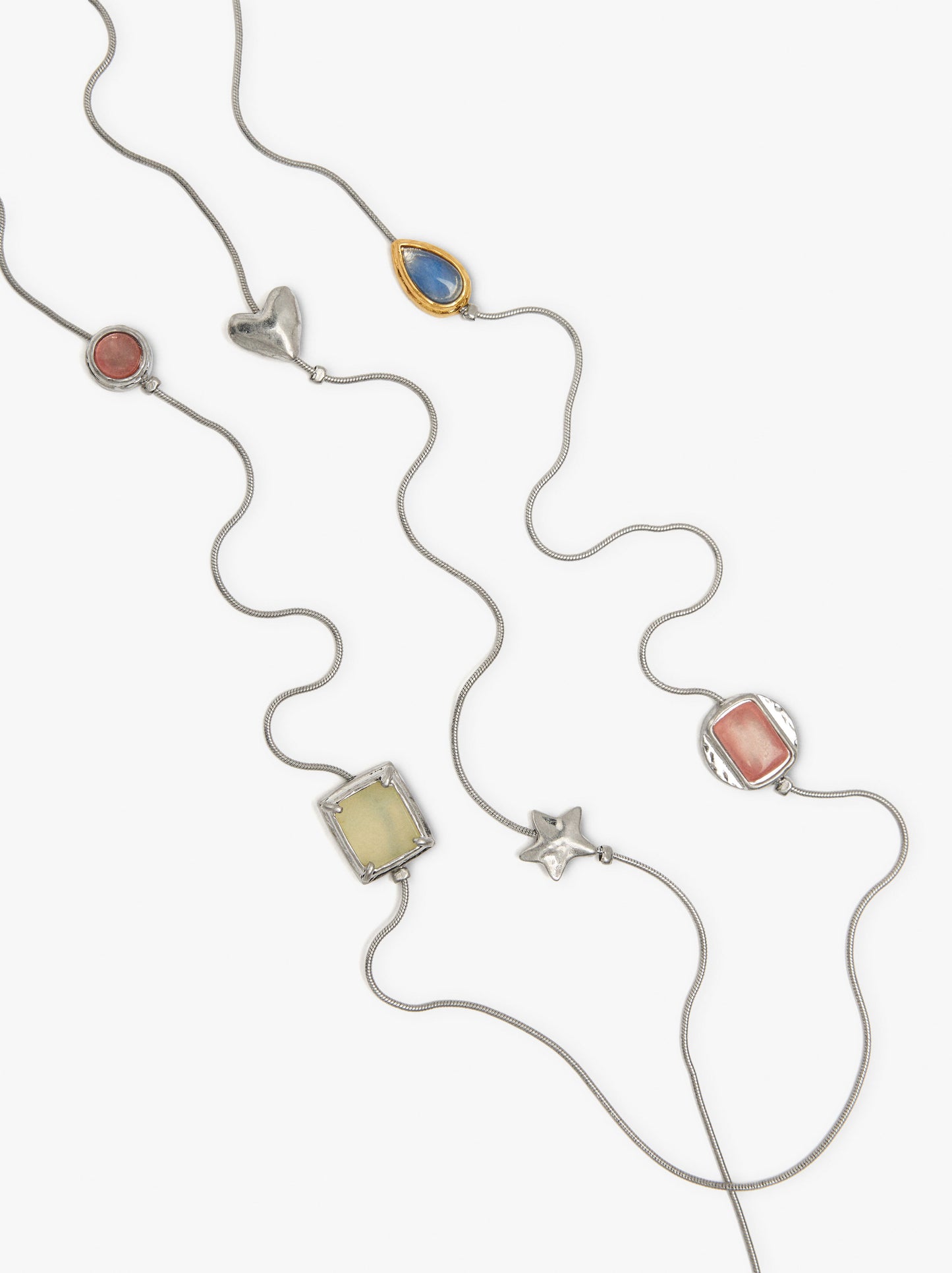 Double Necklace With Pendants And Stones
