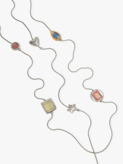Double Necklace With Pendants And Stones