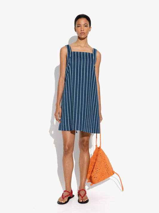 Denim Dress With Stripes With Straps