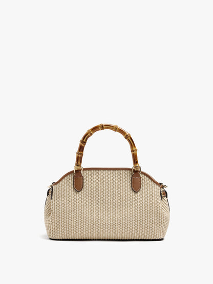 Oval Tote Bag With Paper Straw Effect
