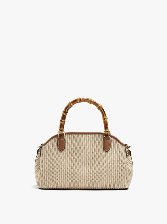 Oval Tote Bag With Paper Straw Effect