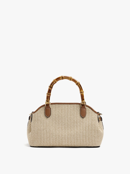 Oval Tote Bag With Paper Straw Effect