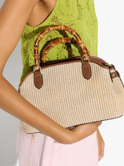 Oval Tote Bag With Paper Straw Effect