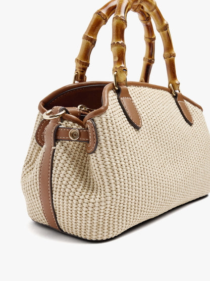 Oval Tote Bag With Paper Straw Effect