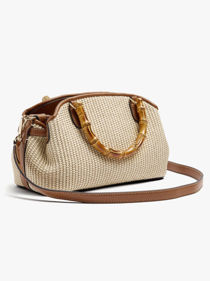 Oval Tote Bag With Paper Straw Effect