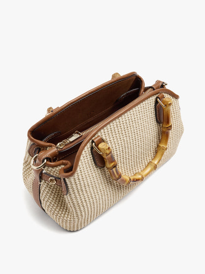 Oval Tote Bag With Paper Straw Effect