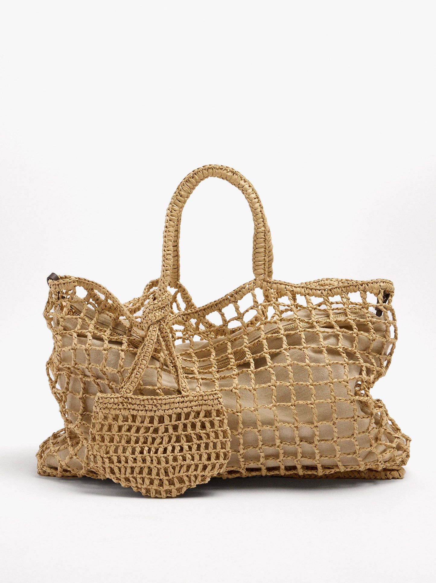 Shopper Bag With Mesh And Removable Pouch