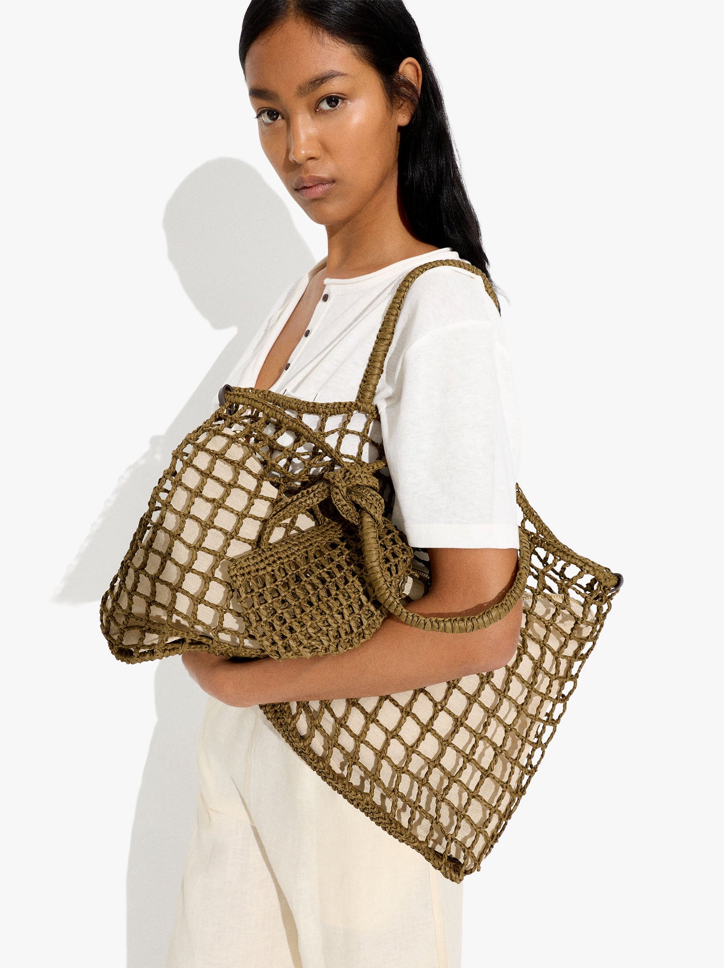 Shopper Bag With Mesh And Removable Pouch