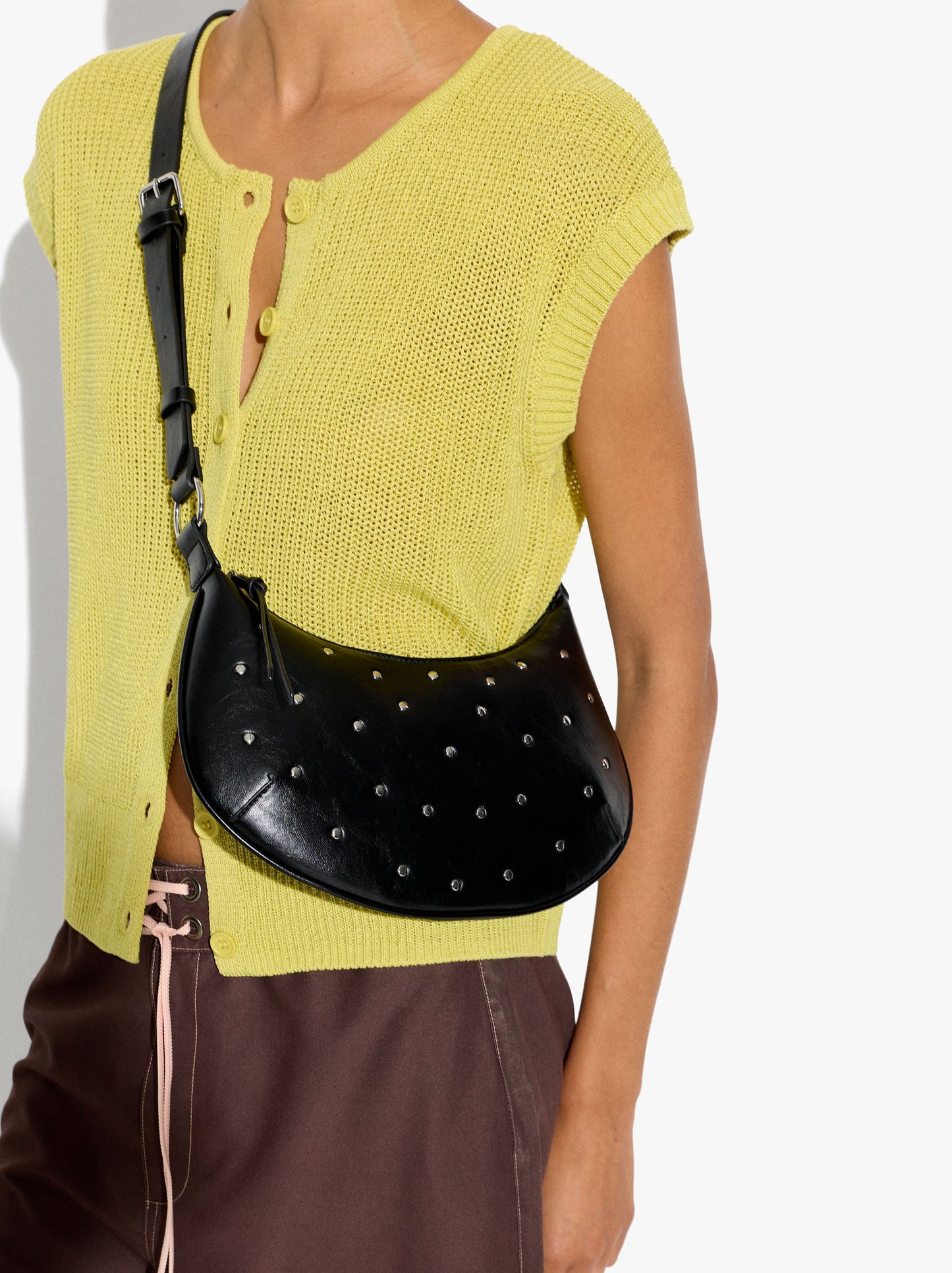Half-Moon Crossbody Bag With Studs