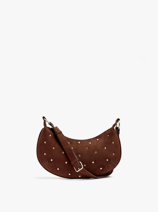 Half-Moon Leather-Effect Crossbody Bag With Studs