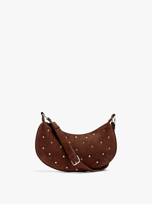 Half-Moon Leather-Effect Crossbody Bag With Studs