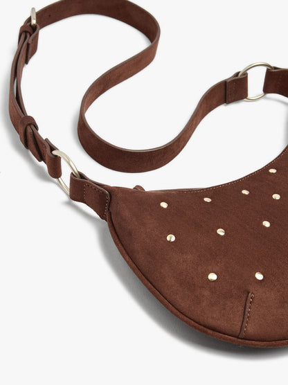 Half-Moon Leather-Effect Crossbody Bag With Studs