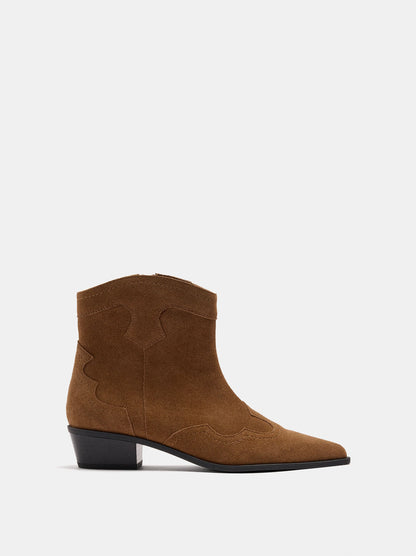 Leather Ankle Boots With Topstitching