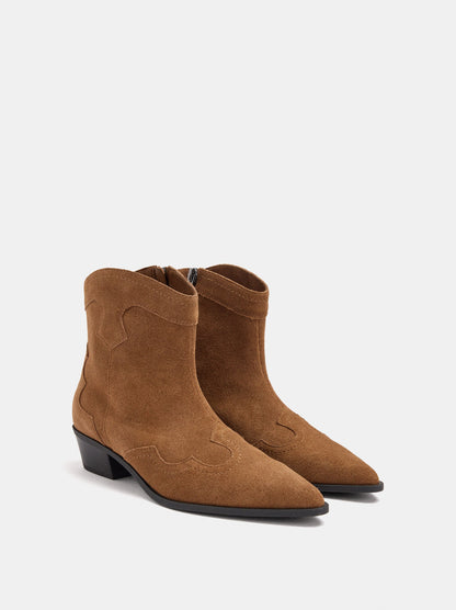 Leather Ankle Boots With Topstitching