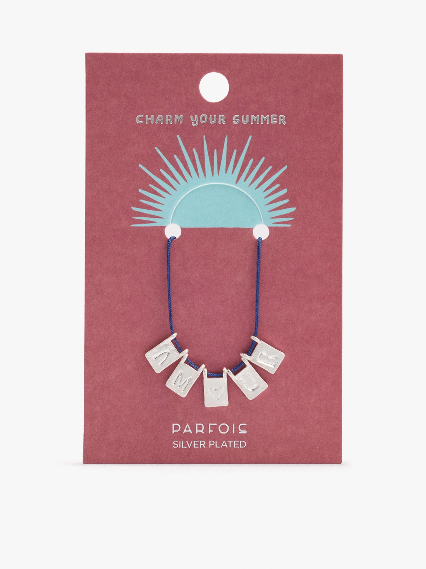 Cord Charm Necklace With Silver Plated