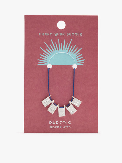Cord Charm Necklace With Silver Plated