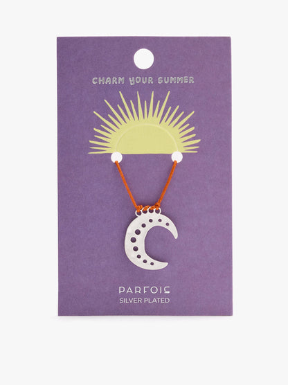 Cord Charm Necklace With Silver Plated