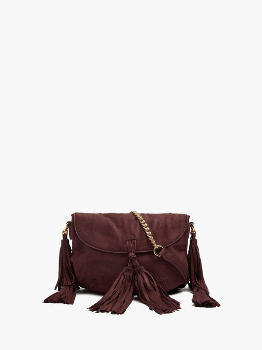 Leather-Effect Crossbody Bag With Flap And Tassels