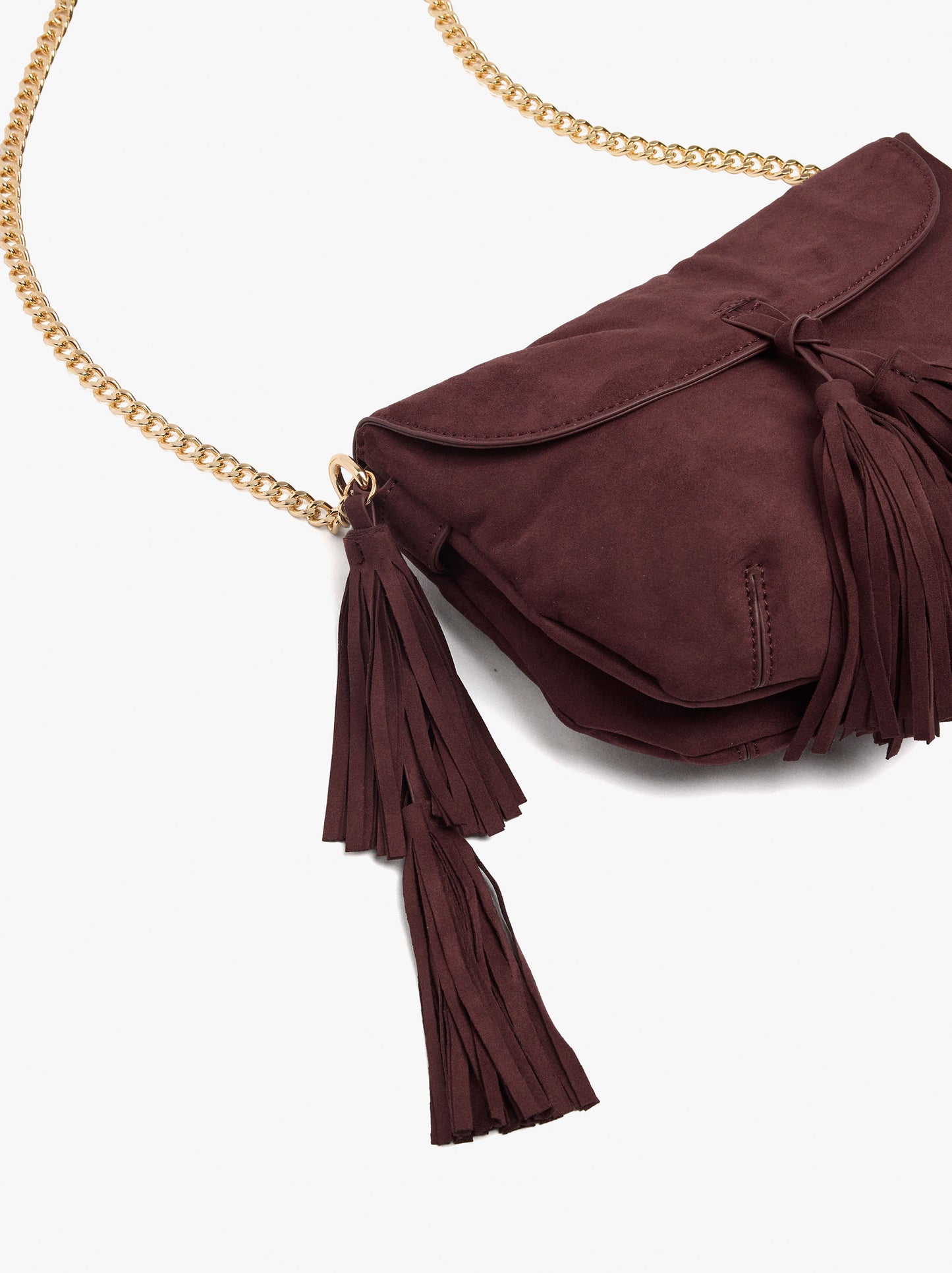 Leather-Effect Crossbody Bag With Flap And Tassels