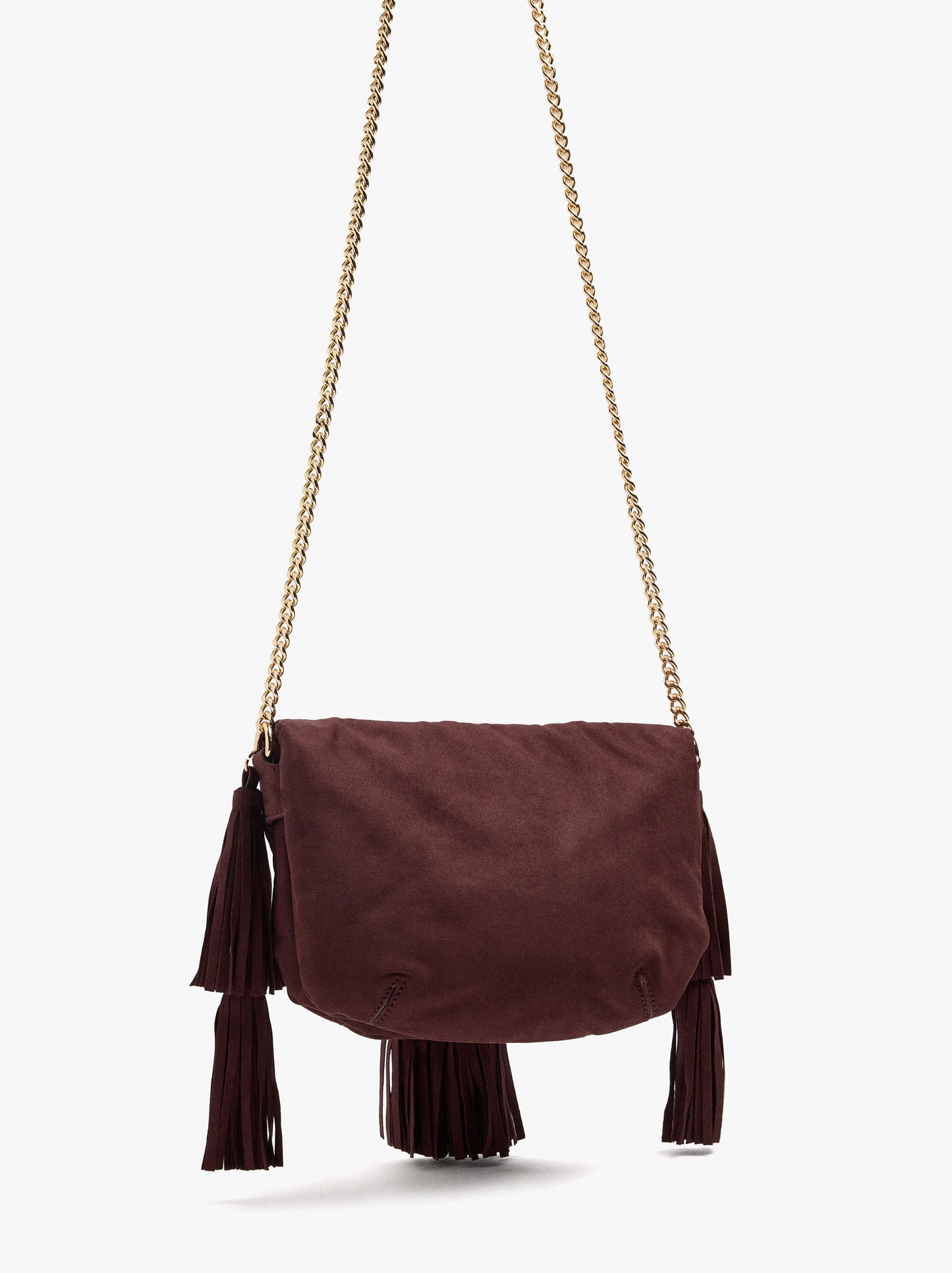 Leather-Effect Crossbody Bag With Flap And Tassels