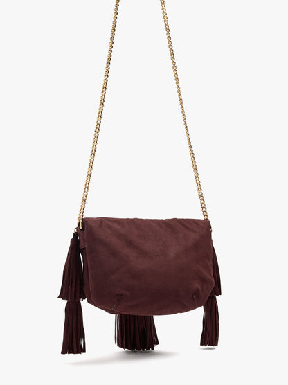 Leather-Effect Crossbody Bag With Flap And Tassels