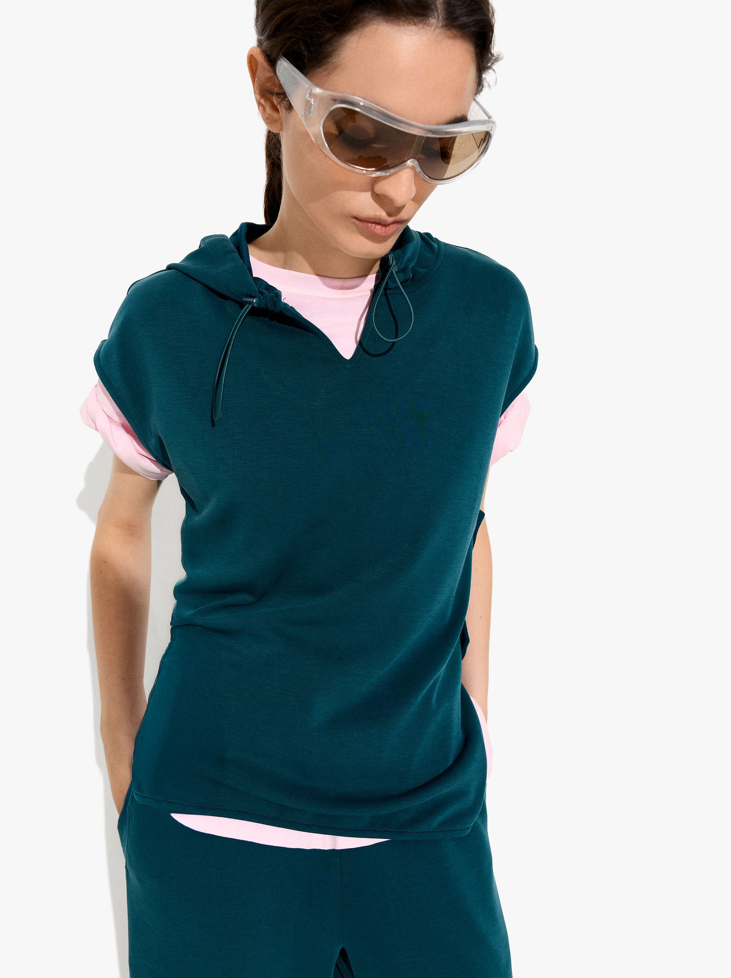 Sleeveless Sweatshirt With Hood And Soft Touch