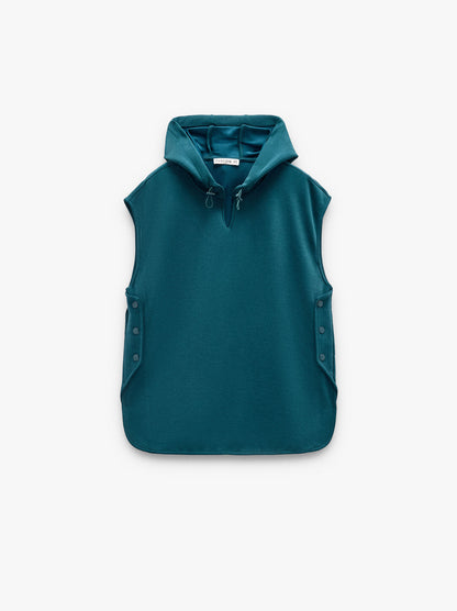 Sleeveless Sweatshirt With Hood And Soft Touch