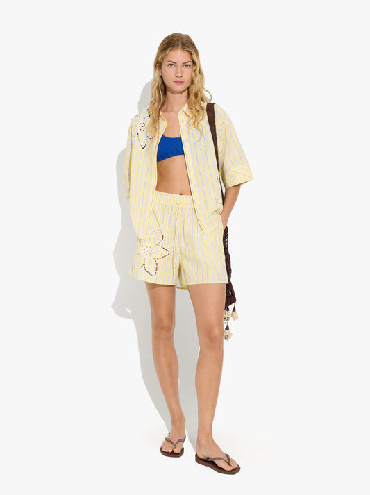 Shorts With Stripes And Perforated Embroidery