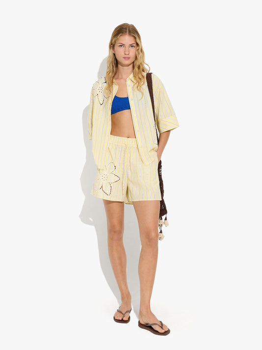 Shorts With Stripes And Perforated Embroidery
