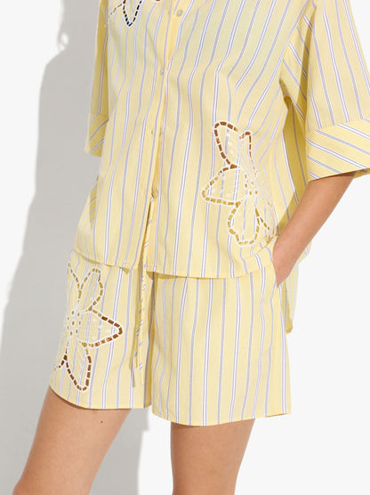 Shorts With Stripes And Perforated Embroidery