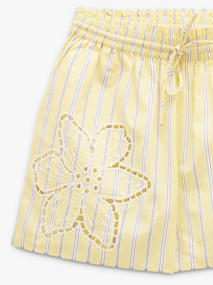 Shorts With Stripes And Perforated Embroidery