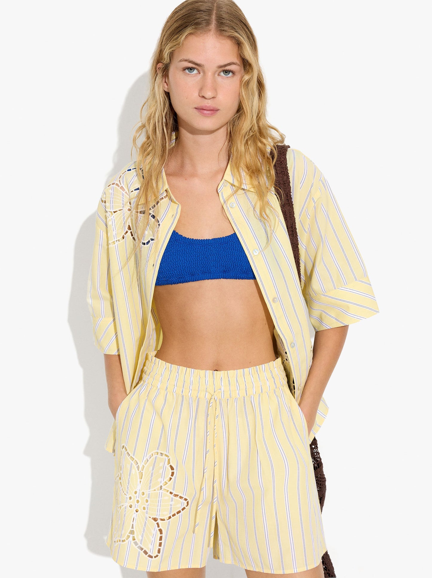 Shirt With Stripes And Perforated Embroidery