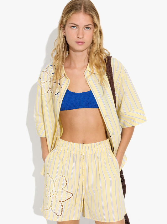 Shirt With Stripes And Perforated Embroidery