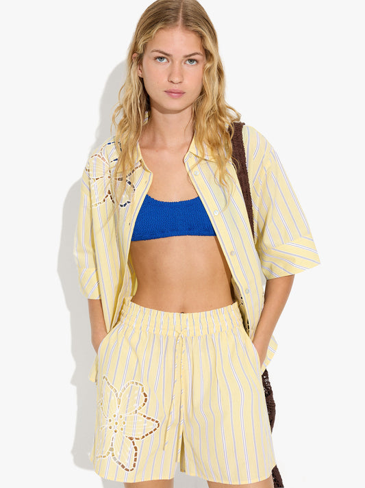 Shirt With Stripes And Perforated Embroidery
