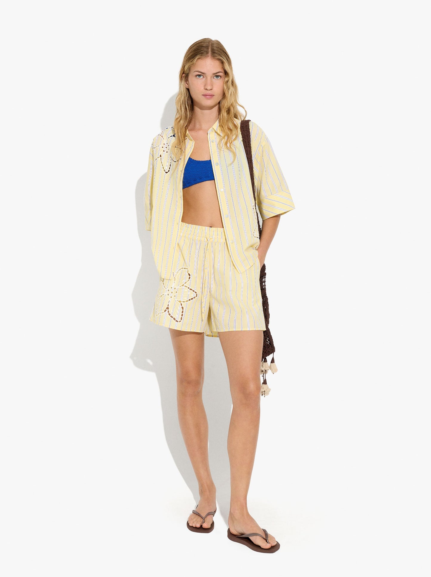 Shirt With Stripes And Perforated Embroidery