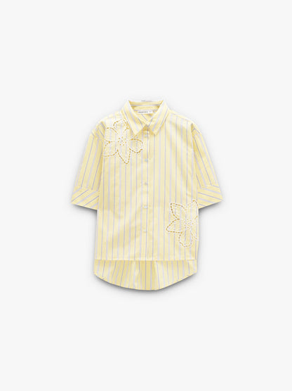 Shirt With Stripes And Perforated Embroidery