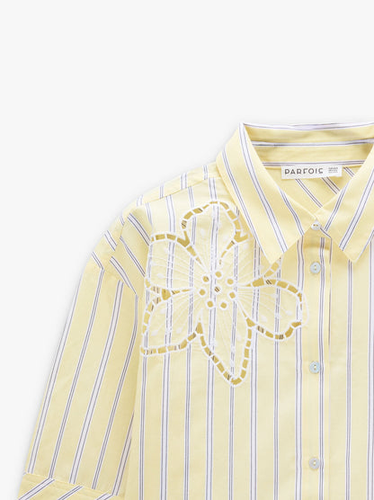 Shirt With Stripes And Perforated Embroidery
