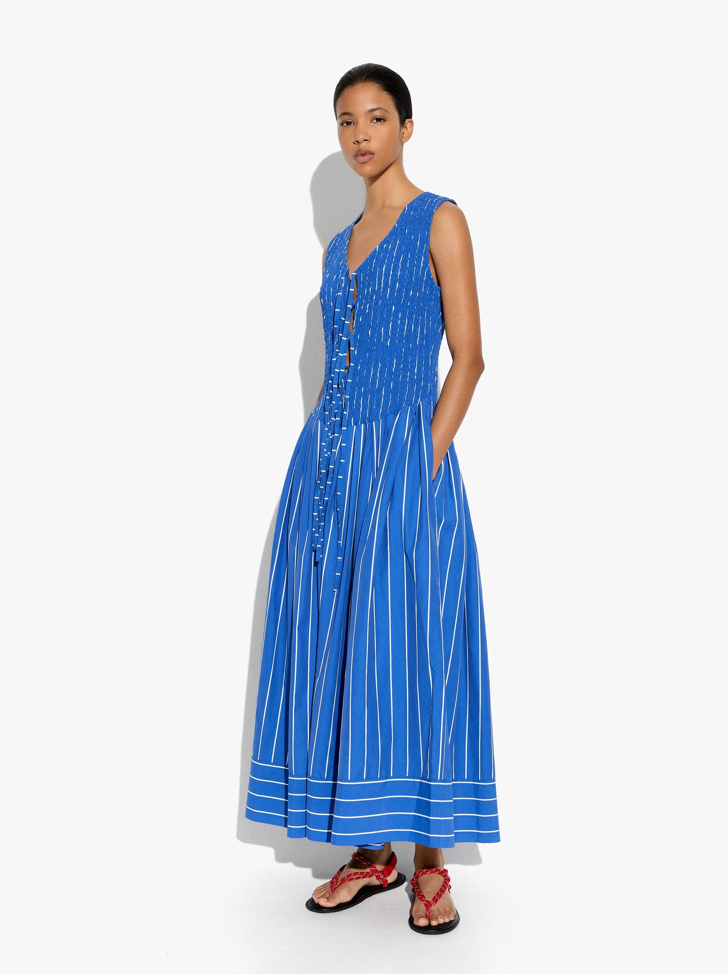 Long Dress With Stripes And Gathers