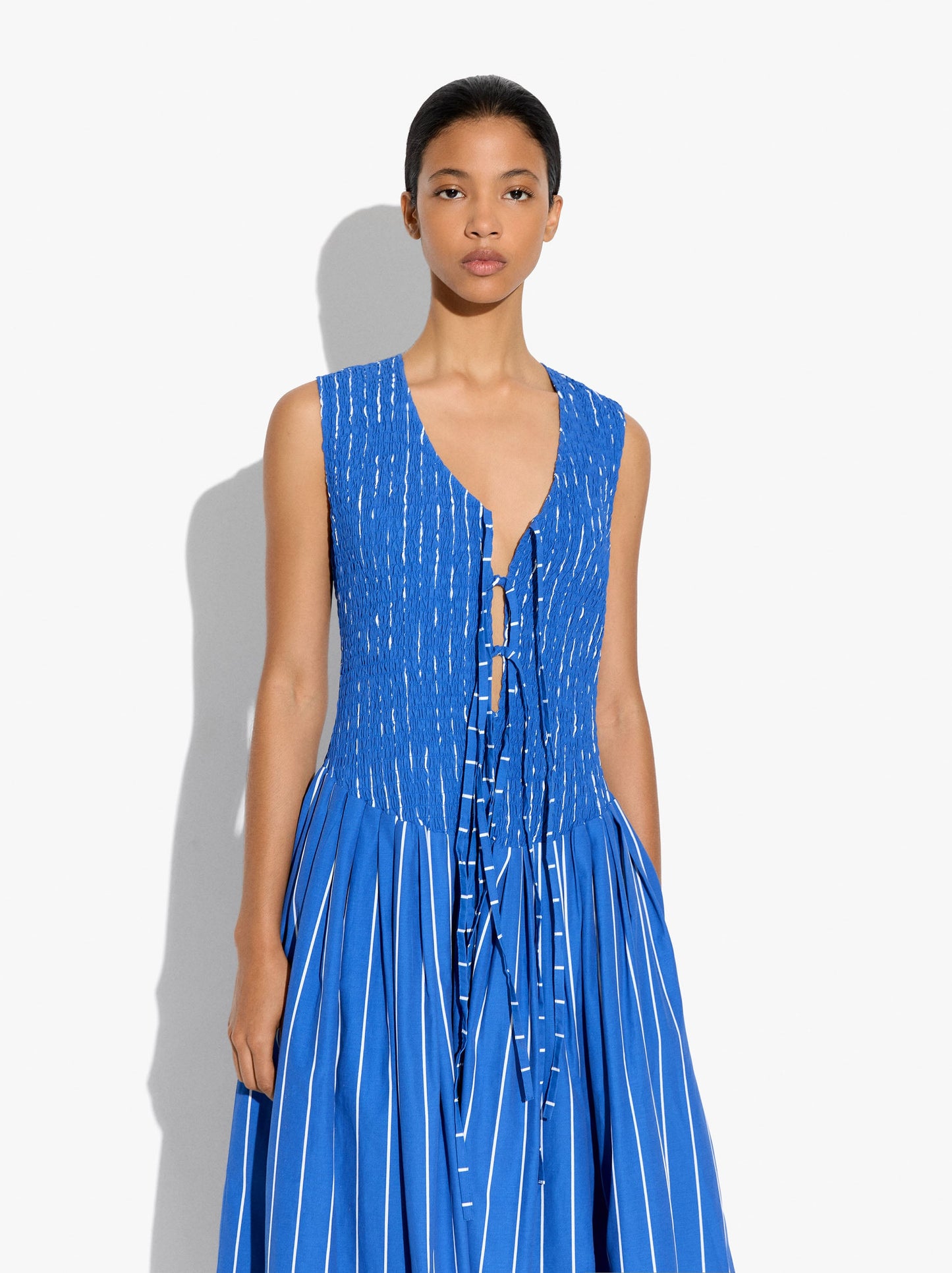 Long Dress With Stripes And Gathers