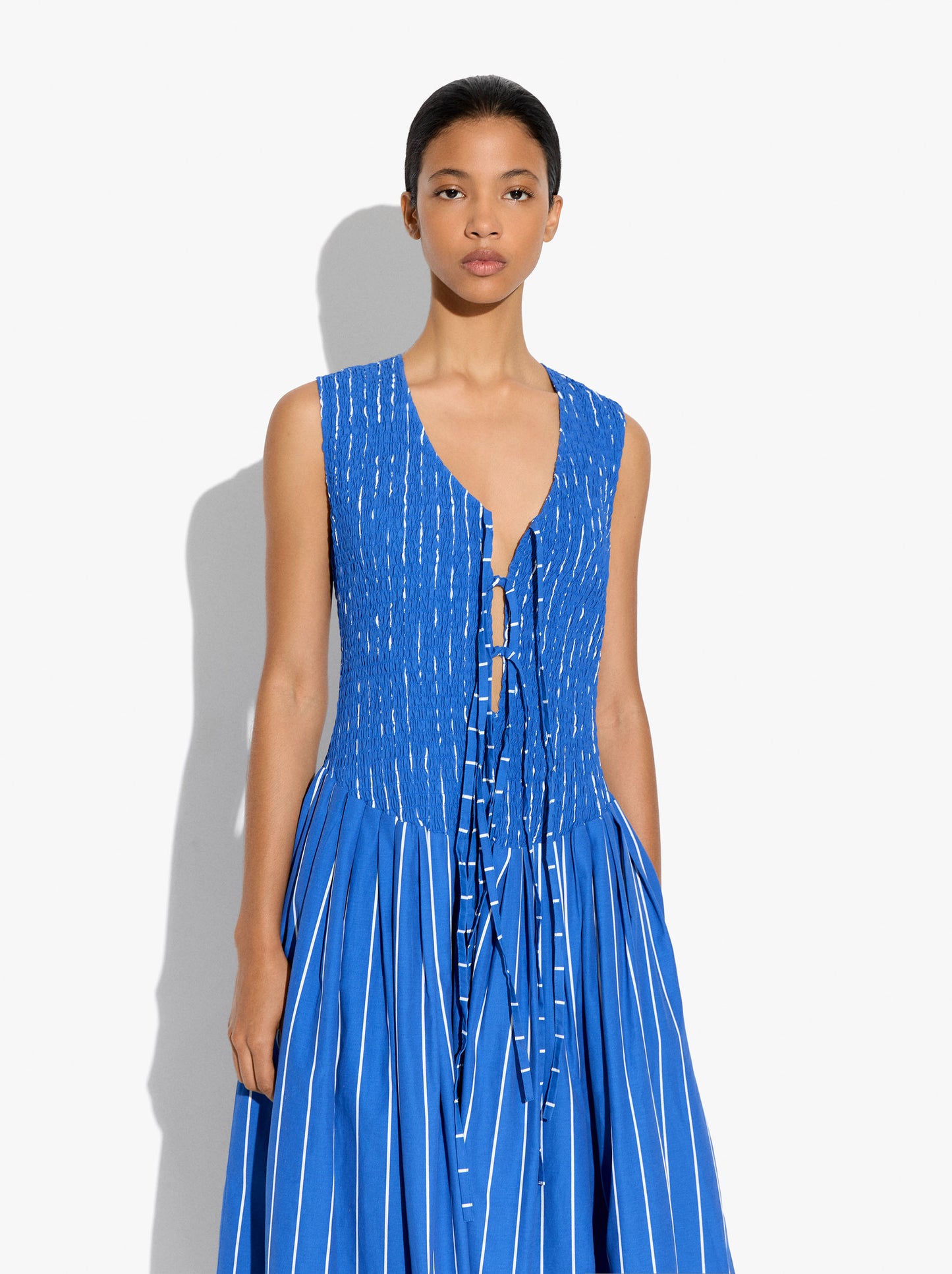 Long Dress With Stripes And Gathers