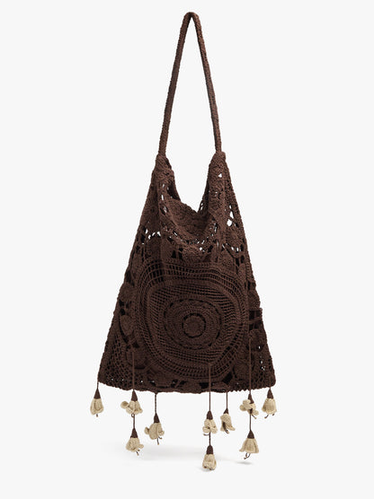 Crochet Shoulder Bag With Flowers