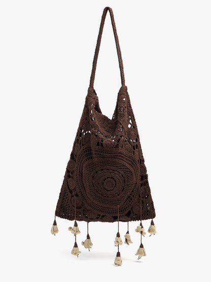 Crochet Shoulder Bag With Flowers